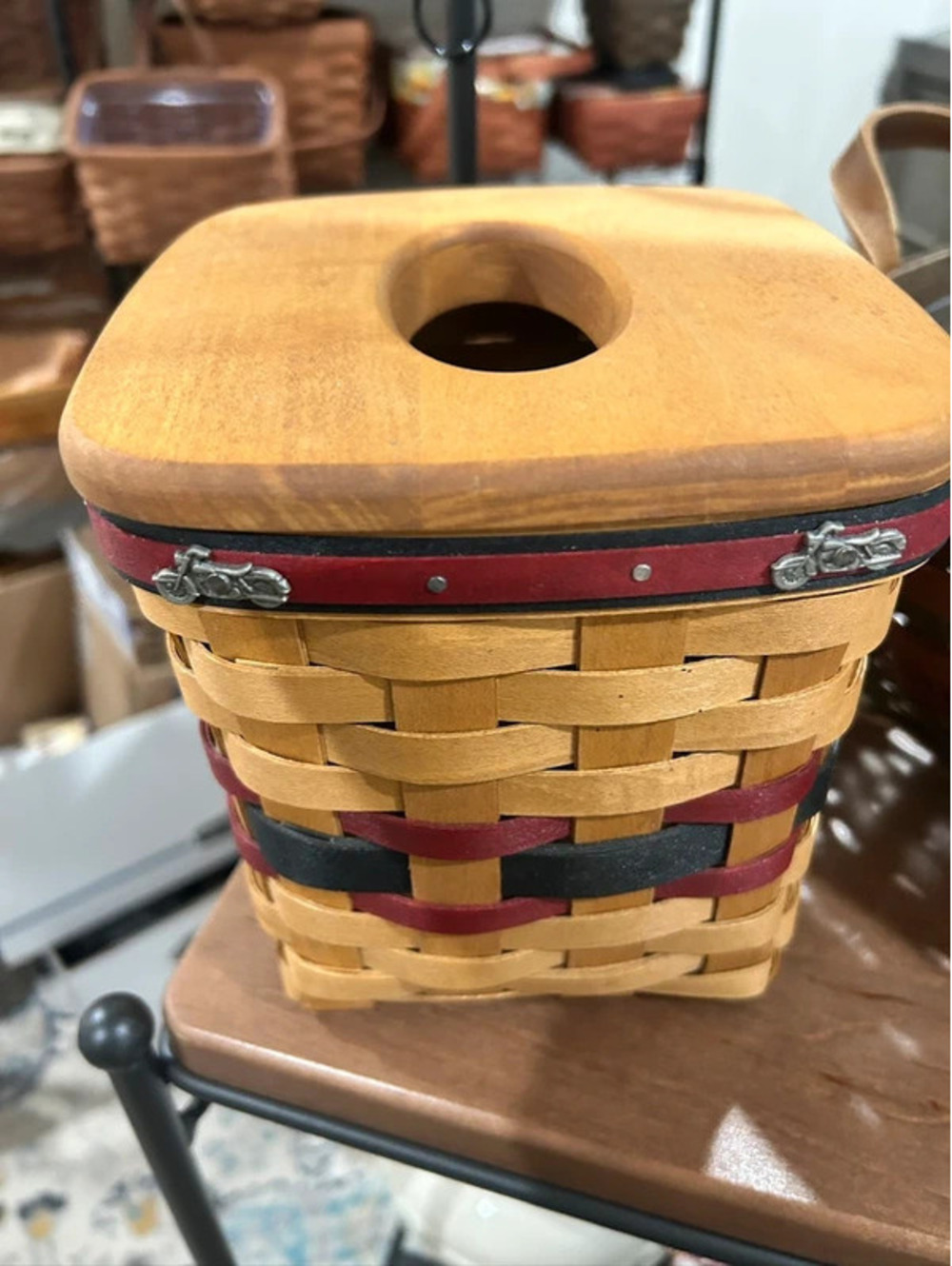 Longaberger Motorcycle Tall tissue basket & lid